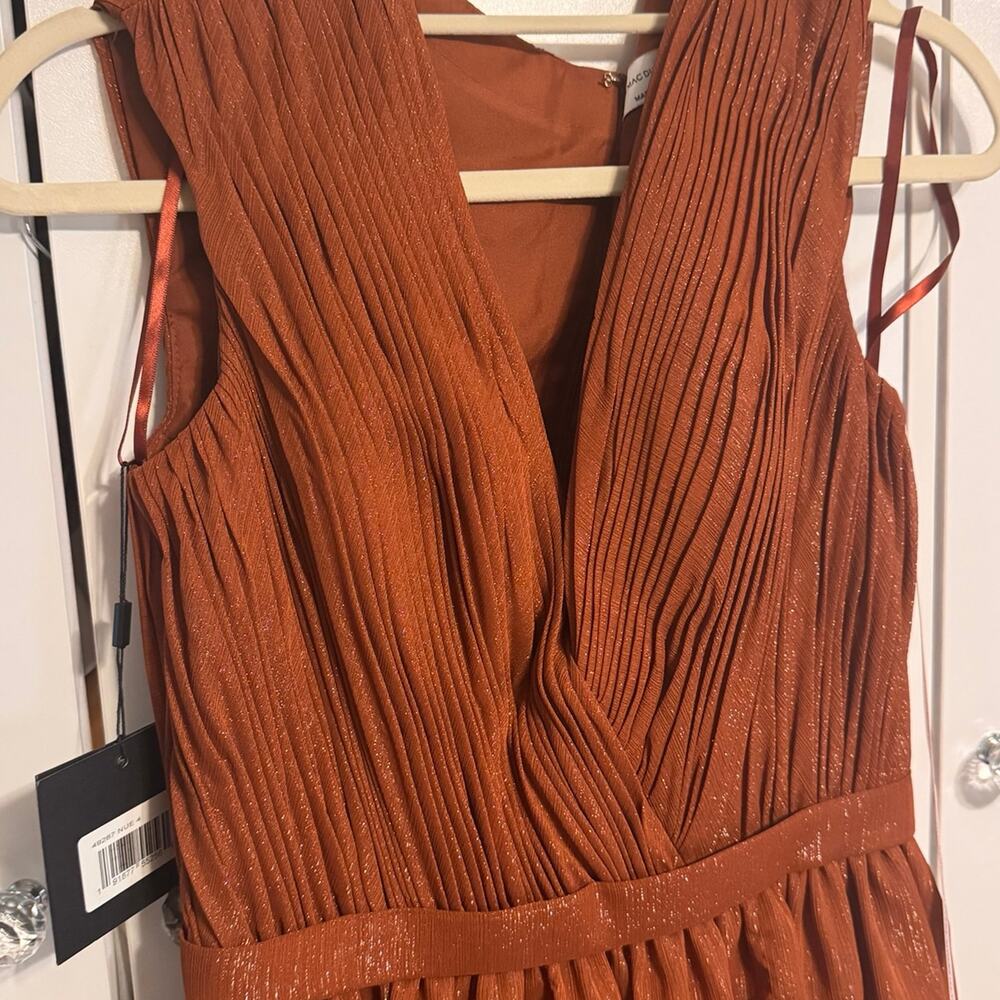 IEENA by Mac Duggal Rust Copper Metallic Tiered Ruffle Maxi Gown Size 4 NWT - Picture 3 of 6